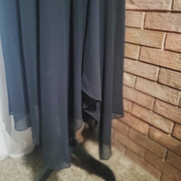 Alex Evenings Black Chiffon Drop Waist Bead Embellished Open Neck Gown - Sz 14 - Picture 2 of 16